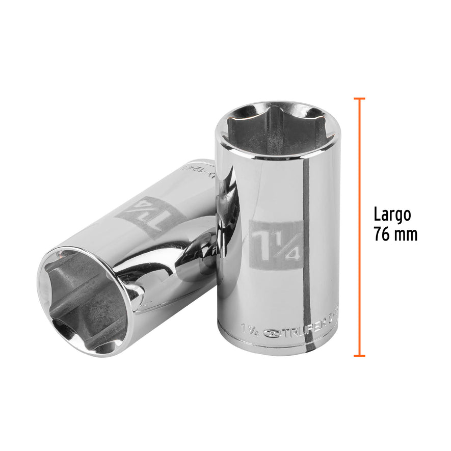 Dado largo de 1-1/4', 6 puntas, cuadro 1/2', Truper Caja con 6, 101000