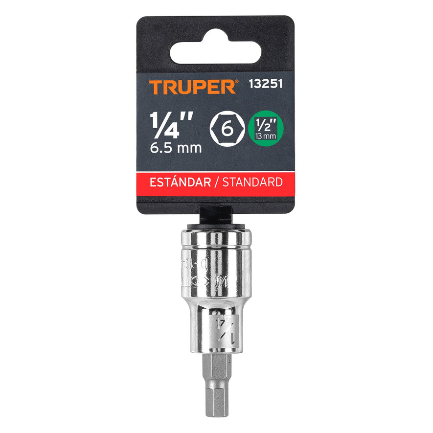 Dado punta hexagonal de 1/4', cuadro 1/2', Truper Caja con 6, 13251