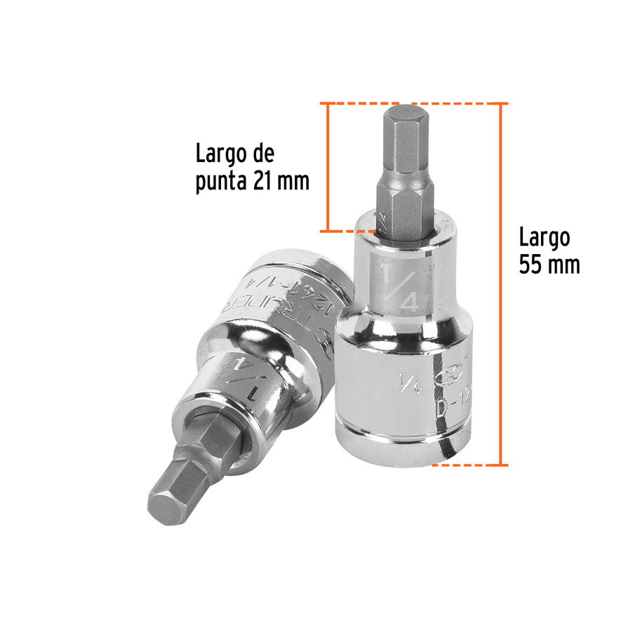 Dado punta hexagonal de 1/4', cuadro 1/2', Truper Caja con 6, 13251