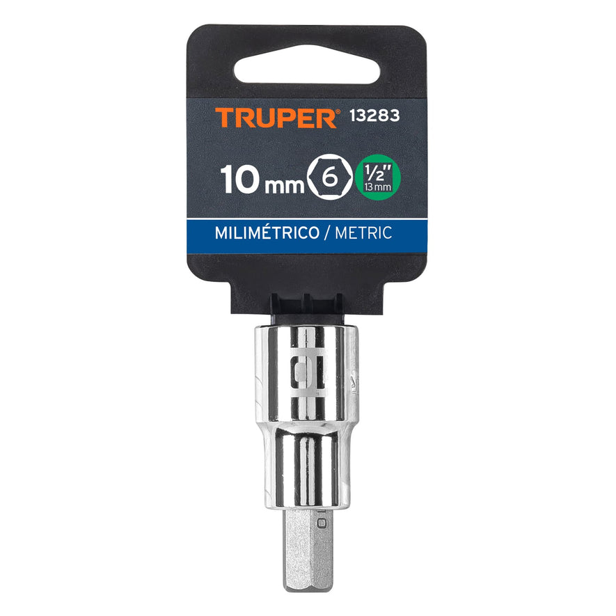 Dado punta hexagonal de 10 mm, cuadro 1/2', Truper Caja con 6, 13283