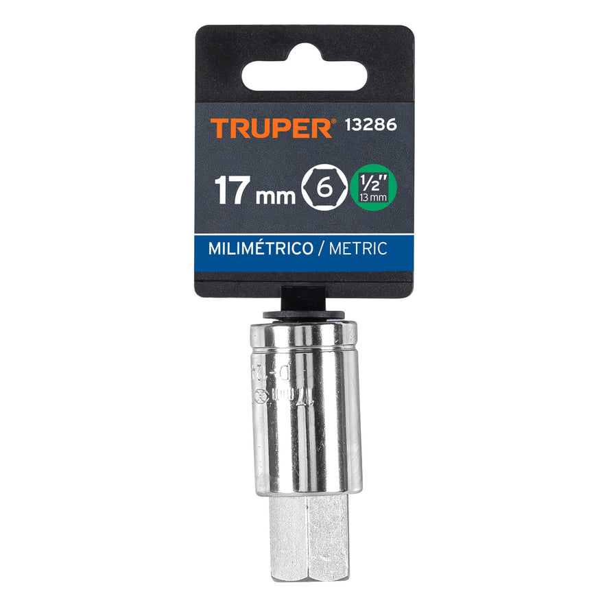 Dado punta hexagonal de 17 mm, cuadro 1/2', Truper Caja con 6, 13286