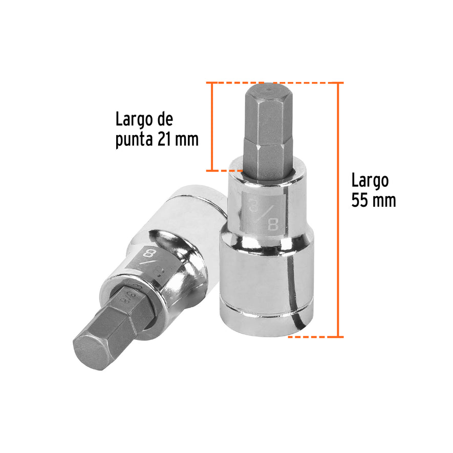 Dado punta hexagonal de 3/8', cuadro 1/2', Truper Caja con 6, 13253