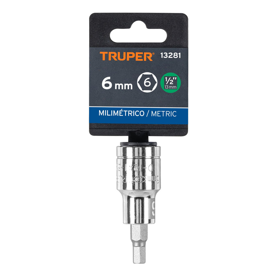 Dado punta hexagonal de 6 mm, cuadro 1/2', Truper Caja con 6, 13281