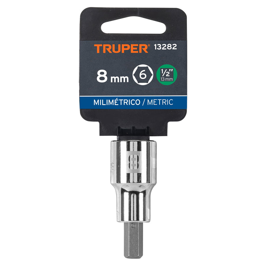 Dado punta hexagonal de 8 mm, cuadro 1/2', Truper Caja con 6, 13282