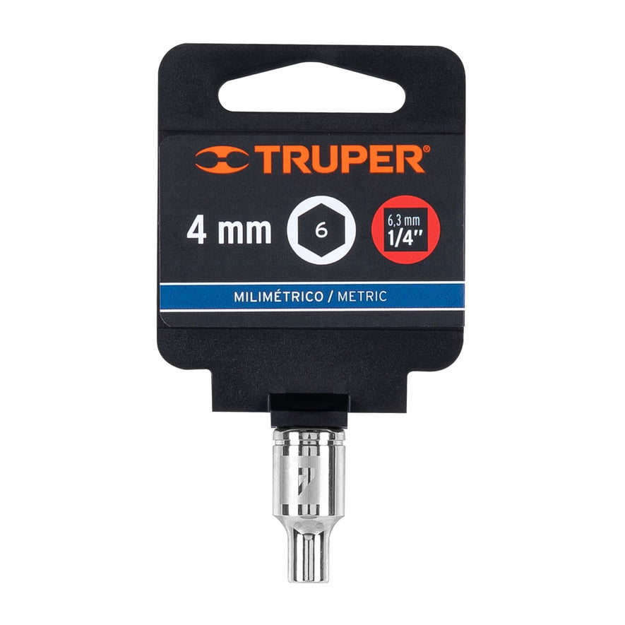 Dado de 4 mm, 6 puntas, cuadro 1/4', Truper Caja con 6, 13166