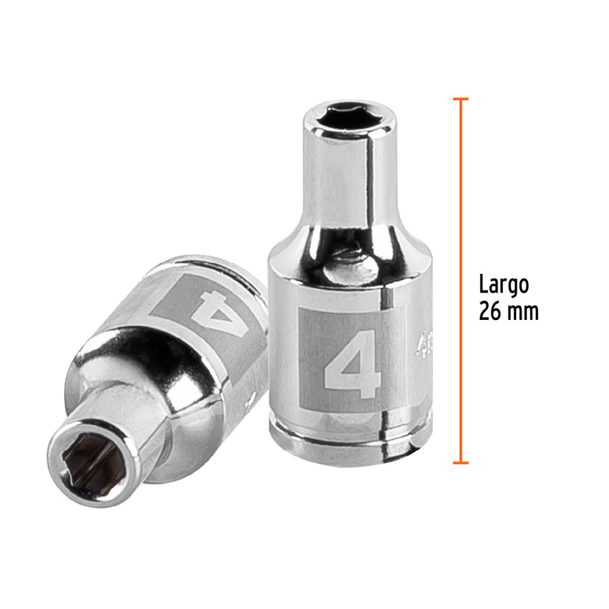 Dado de 4 mm, 6 puntas, cuadro 1/4', Truper Caja con 6, 13166