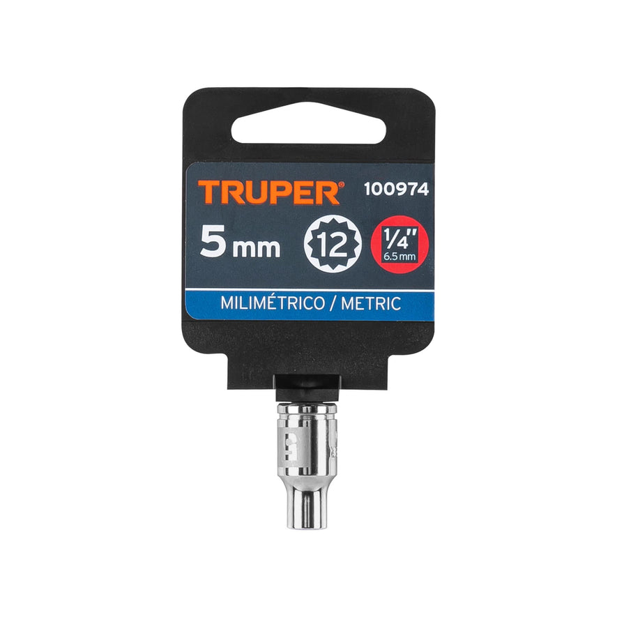 Dado de 5 mm, 12 puntas, cuadro 1/4', Truper Caja con 6, 100974