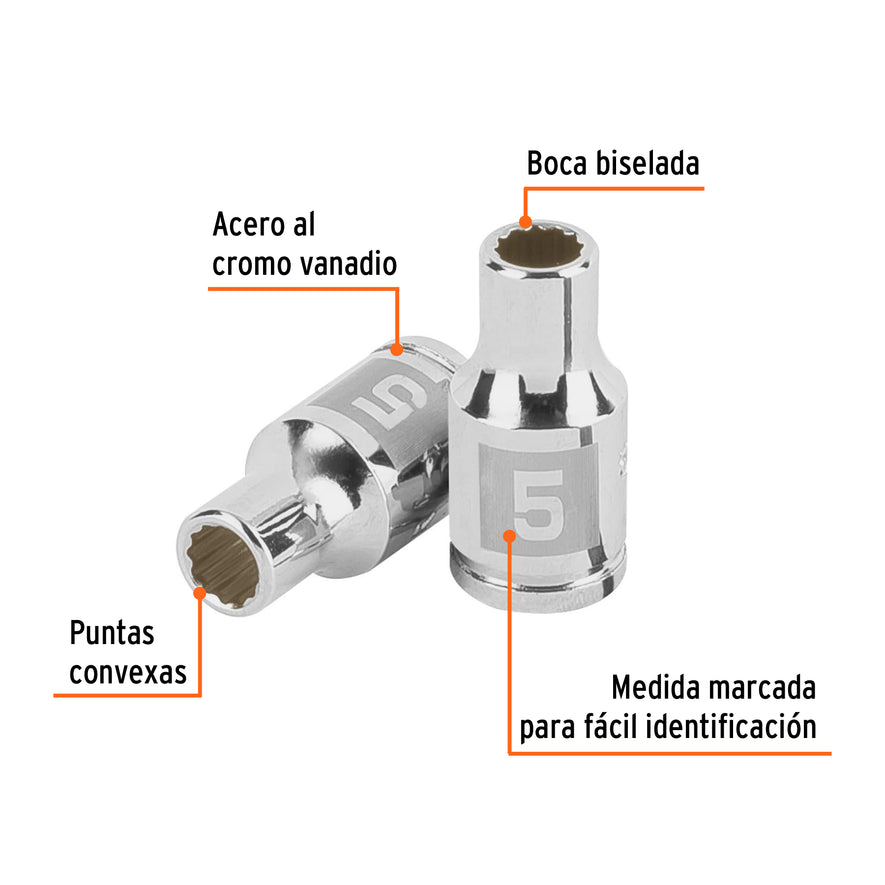 Dado de 5 mm, 12 puntas, cuadro 1/4', Truper Caja con 6, 100974