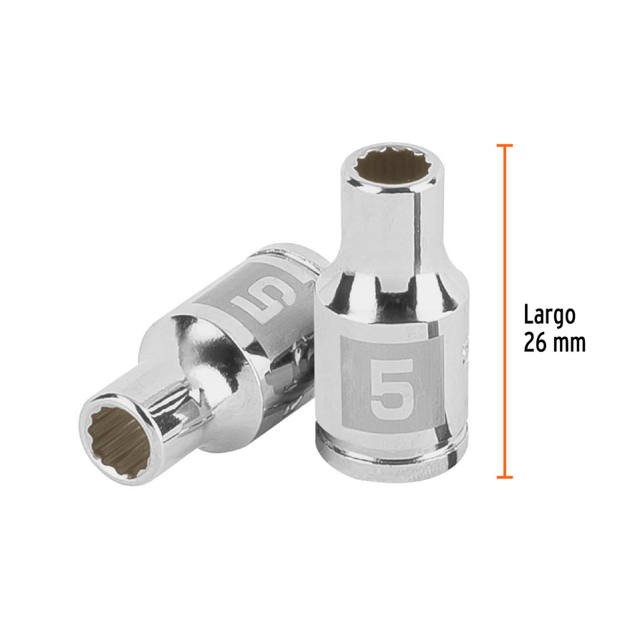 Dado de 5 mm, 12 puntas, cuadro 1/4', Truper Caja con 6, 100974