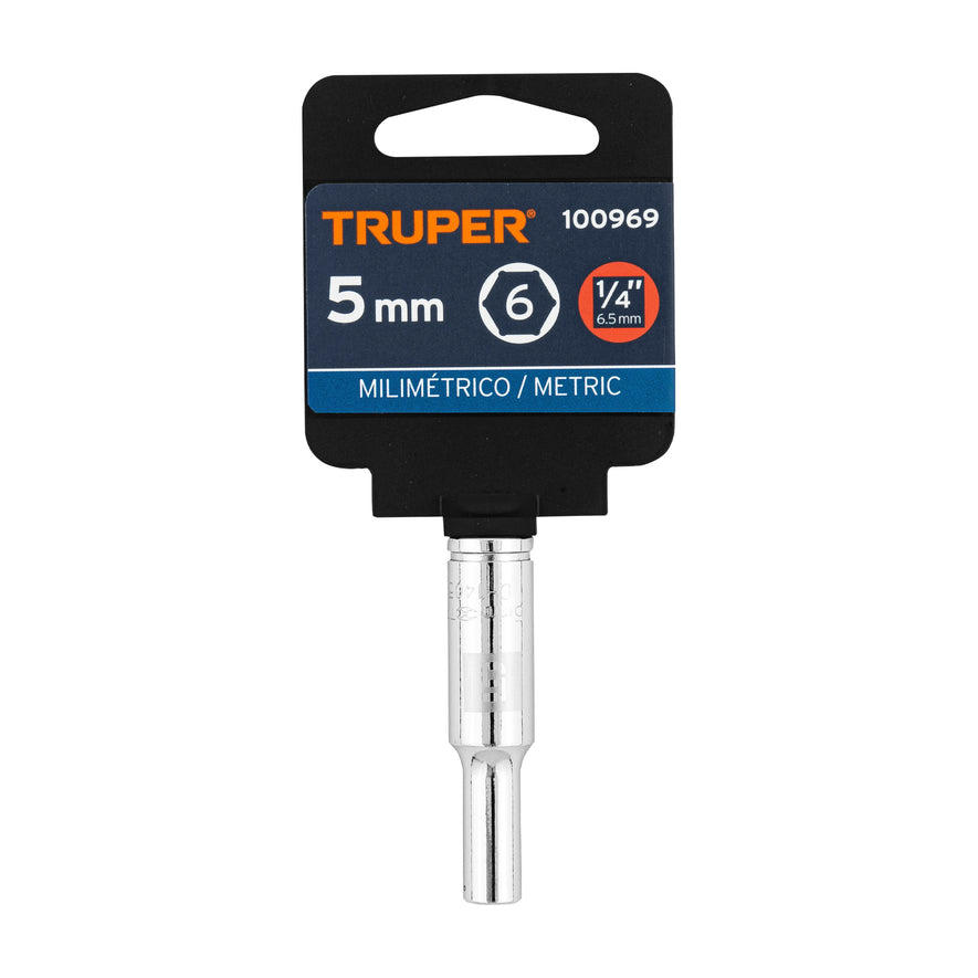 Dado largo de 5 mm, 6 puntas, cuadro 1/4', Truper Caja con 6, 100969