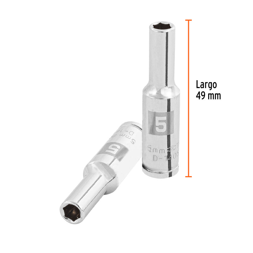 Dado largo de 5 mm, 6 puntas, cuadro 1/4', Truper Caja con 6, 100969