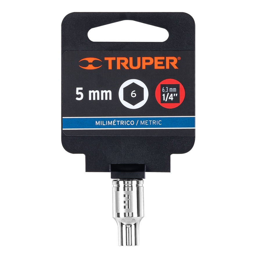 Dado de 5 mm, 6 puntas, cuadro 1/4', Truper Caja con 6, 13167