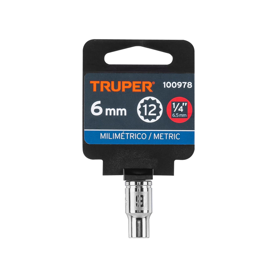 Dado de 6 mm, 12 puntas, cuadro 1/4', Truper Caja con 6, 100978