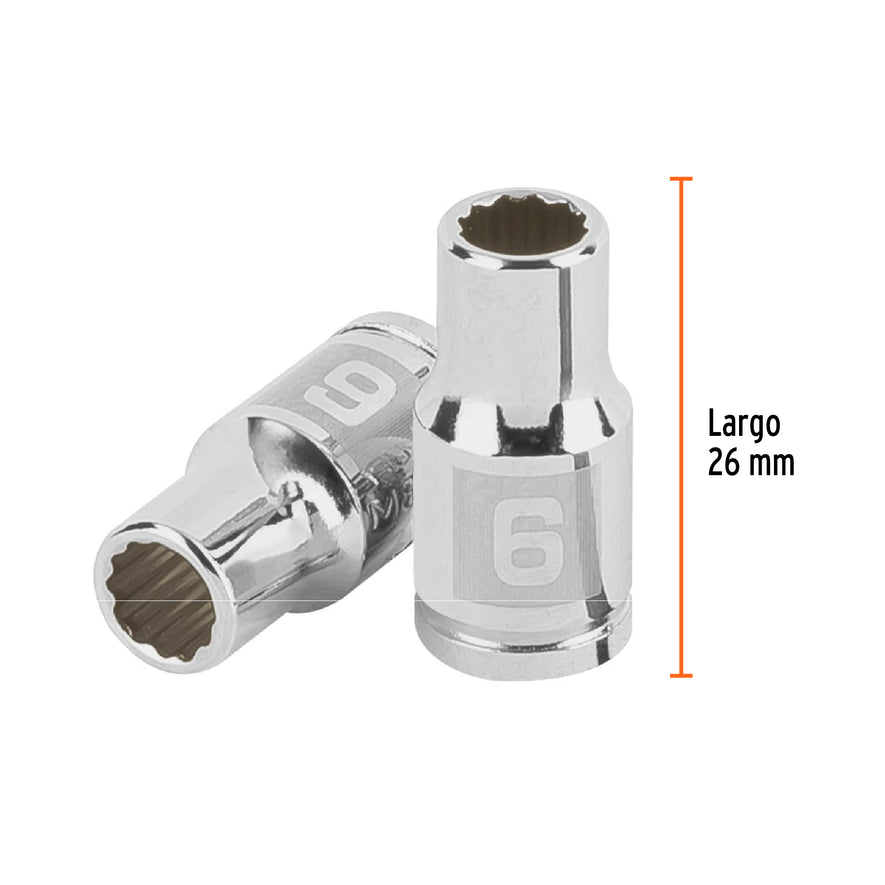 Dado de 6 mm, 12 puntas, cuadro 1/4', Truper Caja con 6, 100978