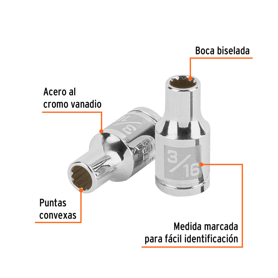 Dado de 3/16', 12 puntas, cuadro 1/4', Truper Caja con 6, 100873