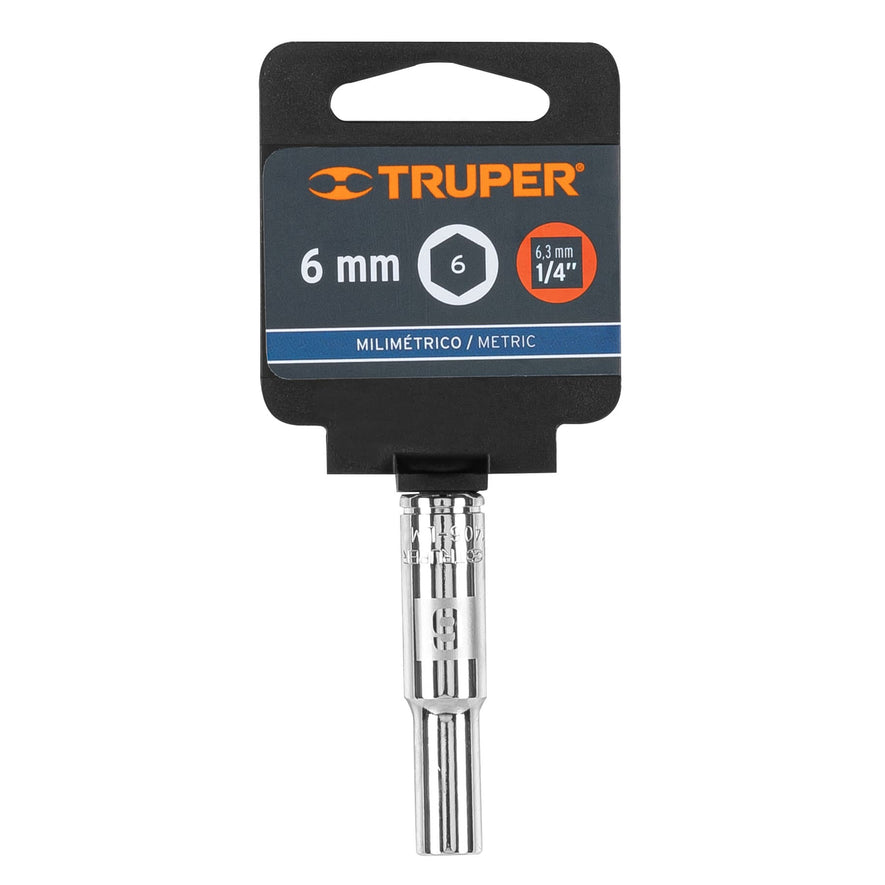 Dado largo de 6 mm, 6 puntas, cuadro 1/4', Truper Caja con 6, 13200