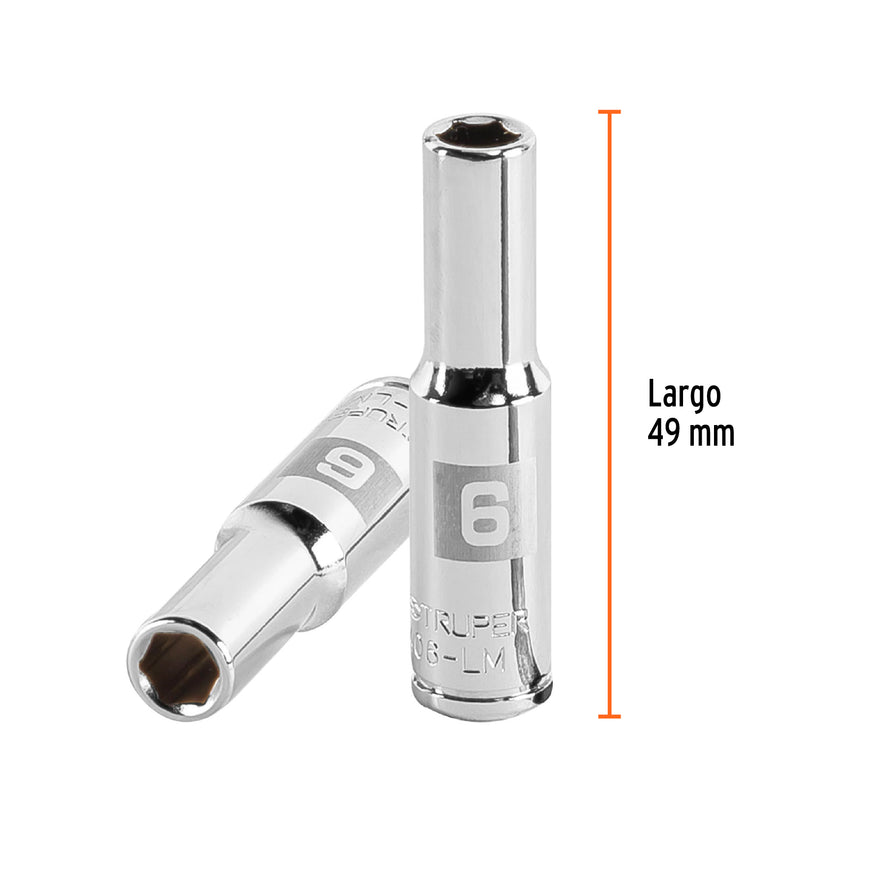 Dado largo de 6 mm, 6 puntas, cuadro 1/4', Truper Caja con 6, 13200