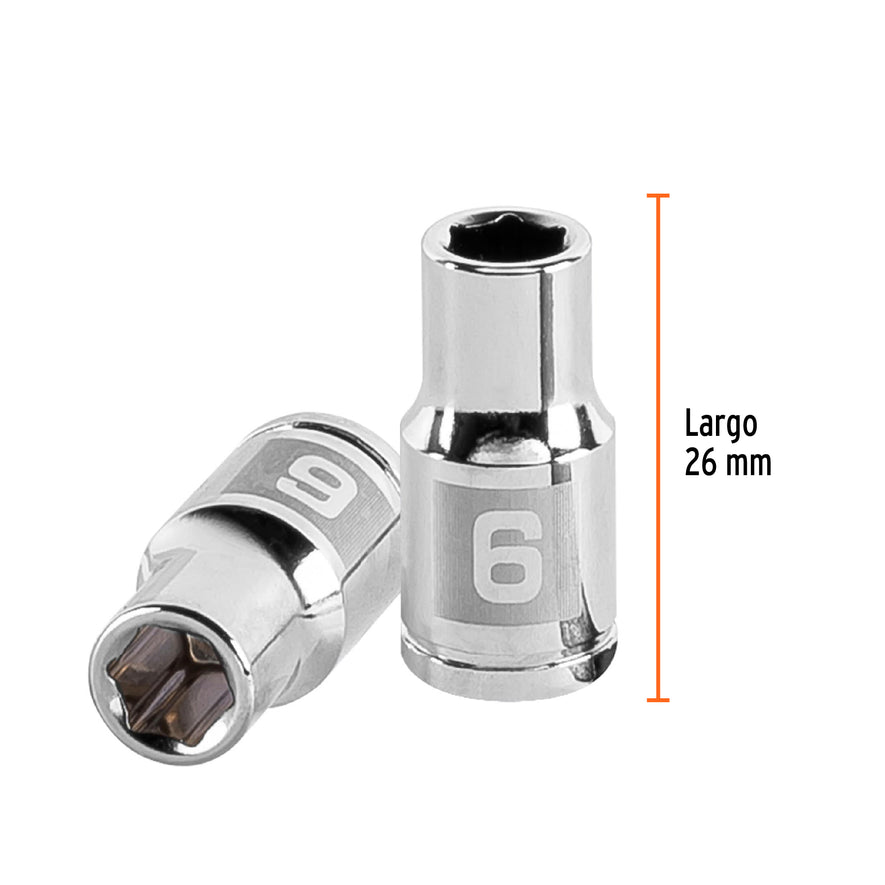 Dado de 6 mm, 6 puntas, cuadro 1/4', Truper Caja con 6, 13168