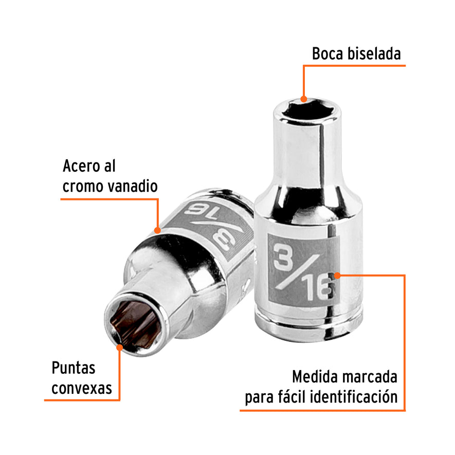 Dado de 3/16', 6 puntas, cuadro 1/4', Truper Caja con 6, 13154