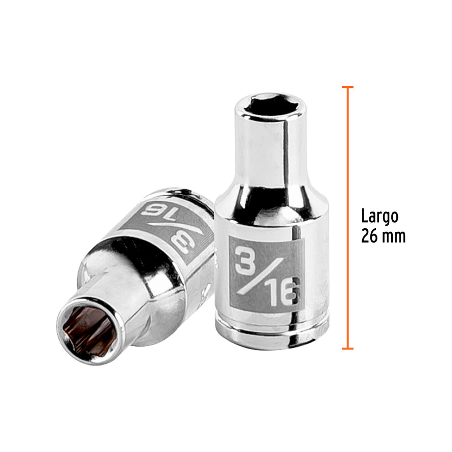 Dado de 3/16', 6 puntas, cuadro 1/4', Truper Caja con 6, 13154