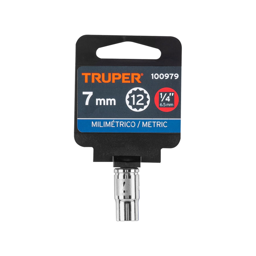 Dado de 7 mm, 12 puntas, cuadro 1/4', Truper Caja con 6, 100979