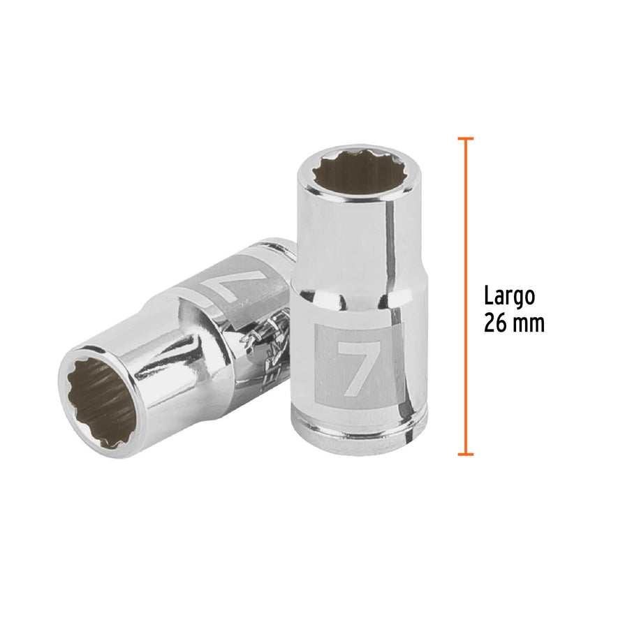 Dado de 7 mm, 12 puntas, cuadro 1/4', Truper Caja con 6, 100979
