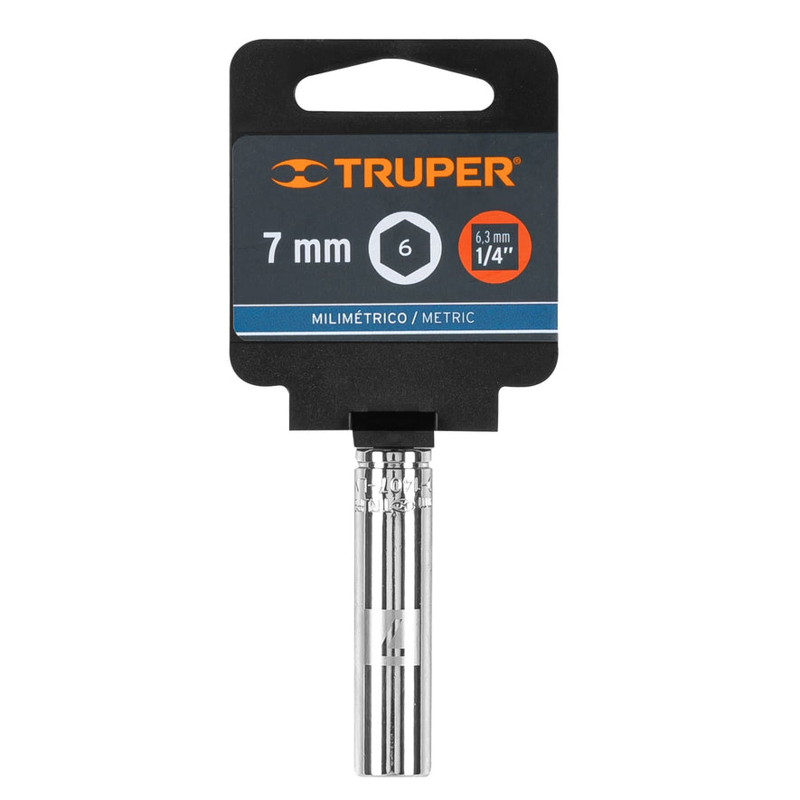 Dado largo de 7 mm, 6 puntas, cuadro 1/4', Truper Caja con 6, 13201