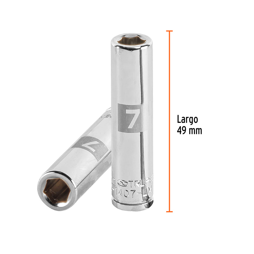 Dado largo de 7 mm, 6 puntas, cuadro 1/4', Truper Caja con 6, 13201