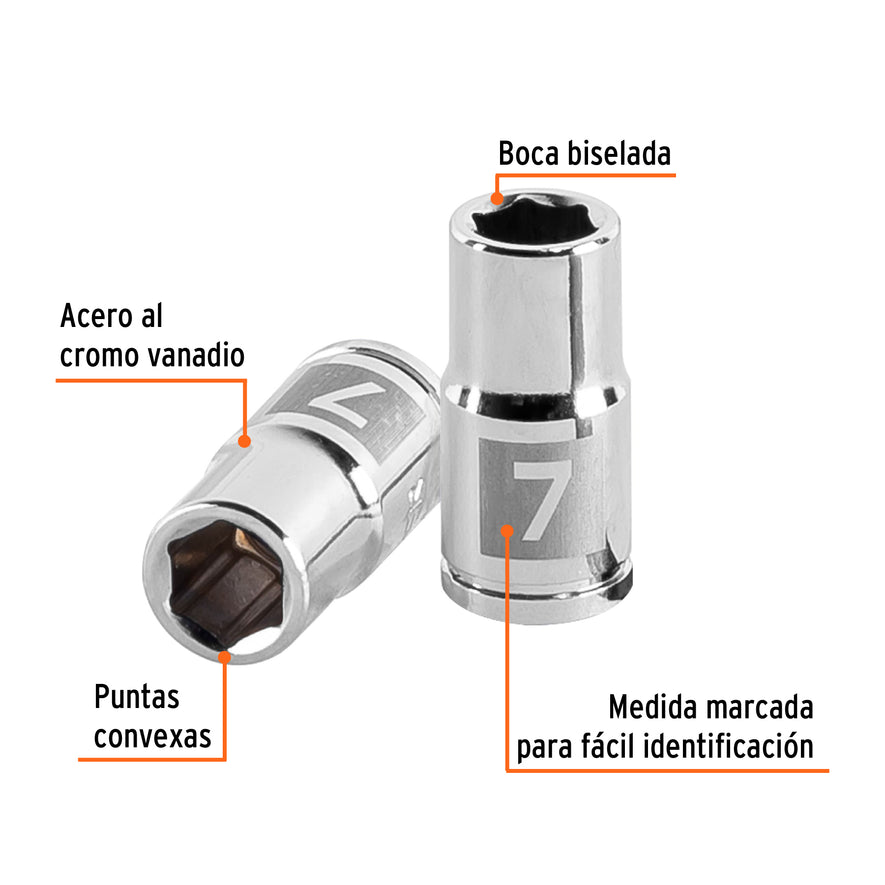 Dado de 7 mm, 6 puntas, cuadro 1/4', Truper Caja con 6, 13169