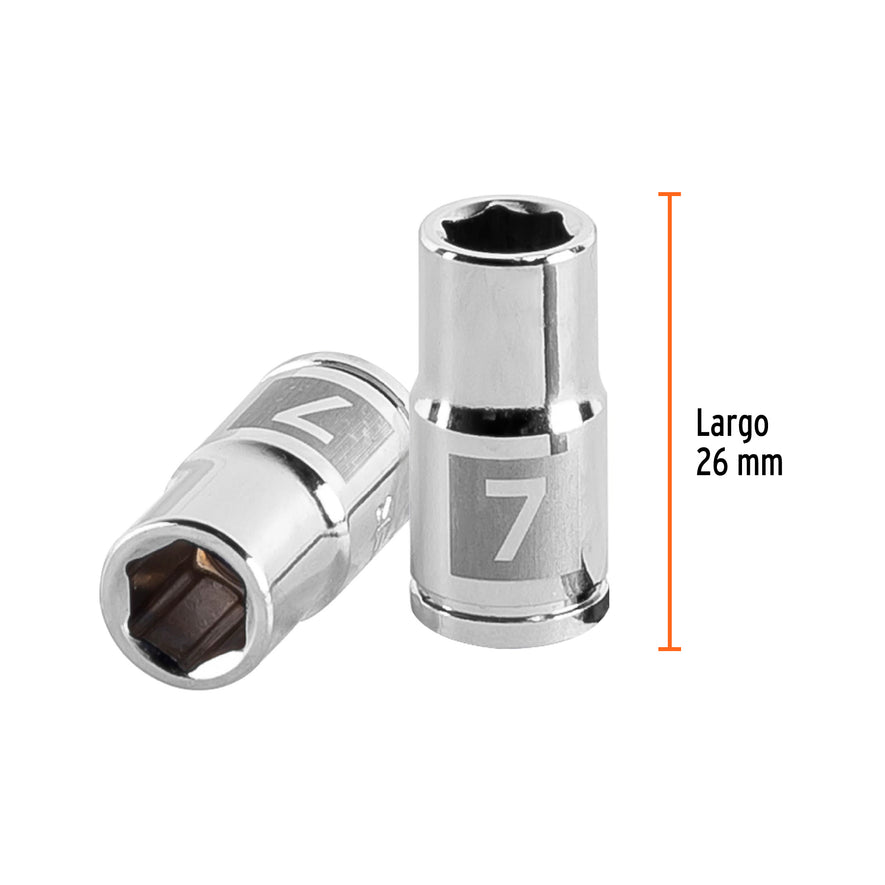 Dado de 7 mm, 6 puntas, cuadro 1/4', Truper Caja con 6, 13169