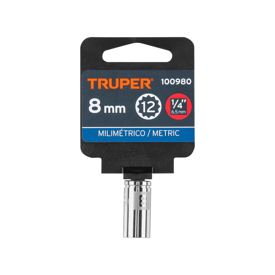 Dado de 8 mm, 12 puntas, cuadro 1/4', Truper Caja con 6, 100980