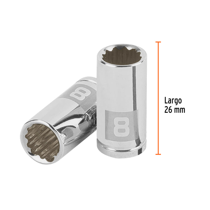 Dado de 8 mm, 12 puntas, cuadro 1/4', Truper Caja con 6, 100980