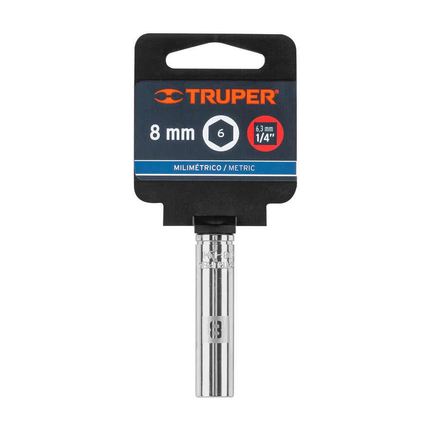 Dado largo de 8 mm, 6 puntas, cuadro 1/4', Truper Caja con 6, 13202