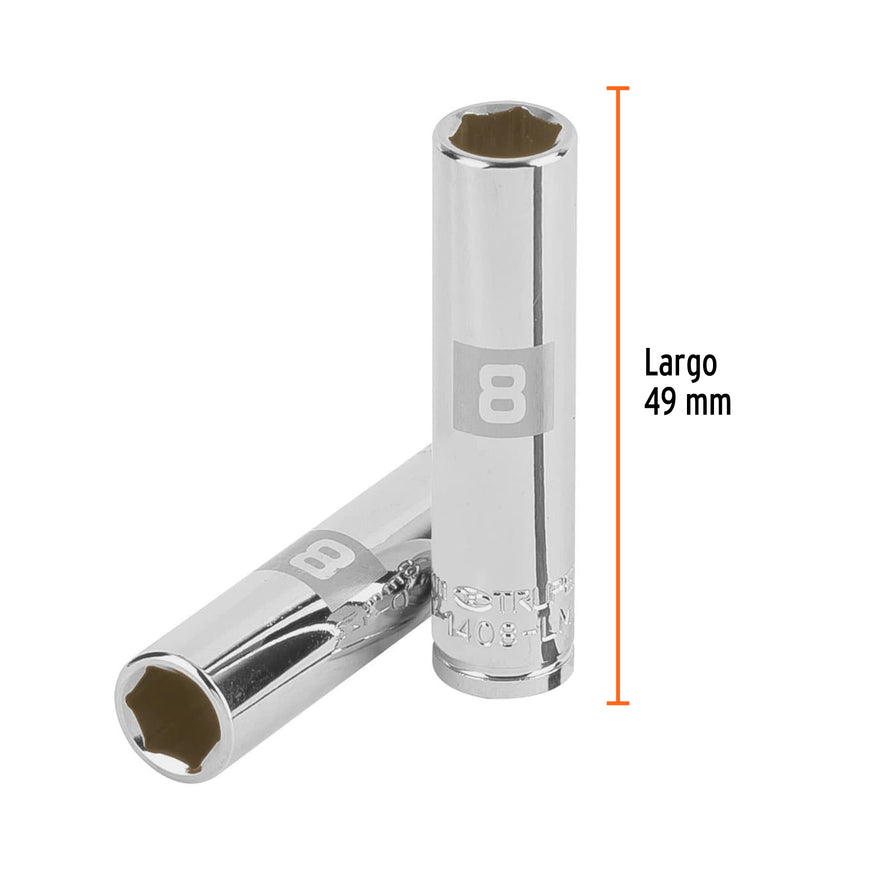 Dado largo de 8 mm, 6 puntas, cuadro 1/4', Truper Caja con 6, 13202