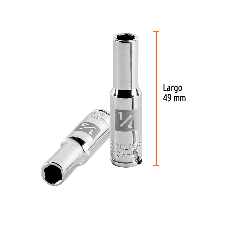 Dado largo de 1/4', 6 puntas, cuadro 1/4', Truper Caja con 6, 13182