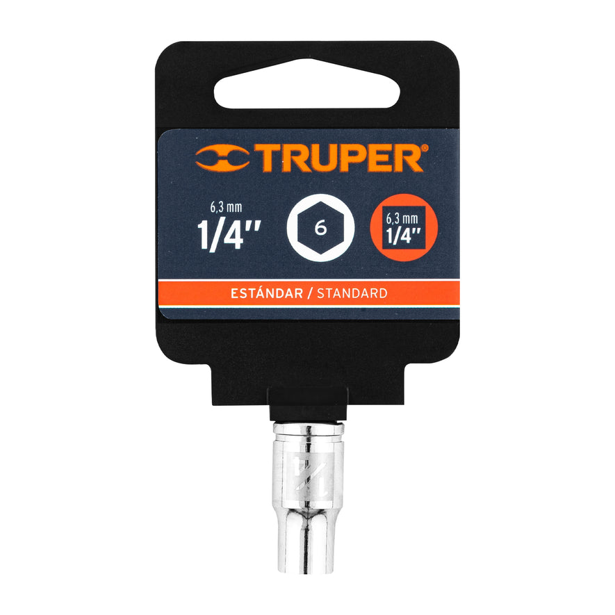 Dado de 1/4', 6 puntas, cuadro 1/4', Truper Caja con 6, 13156