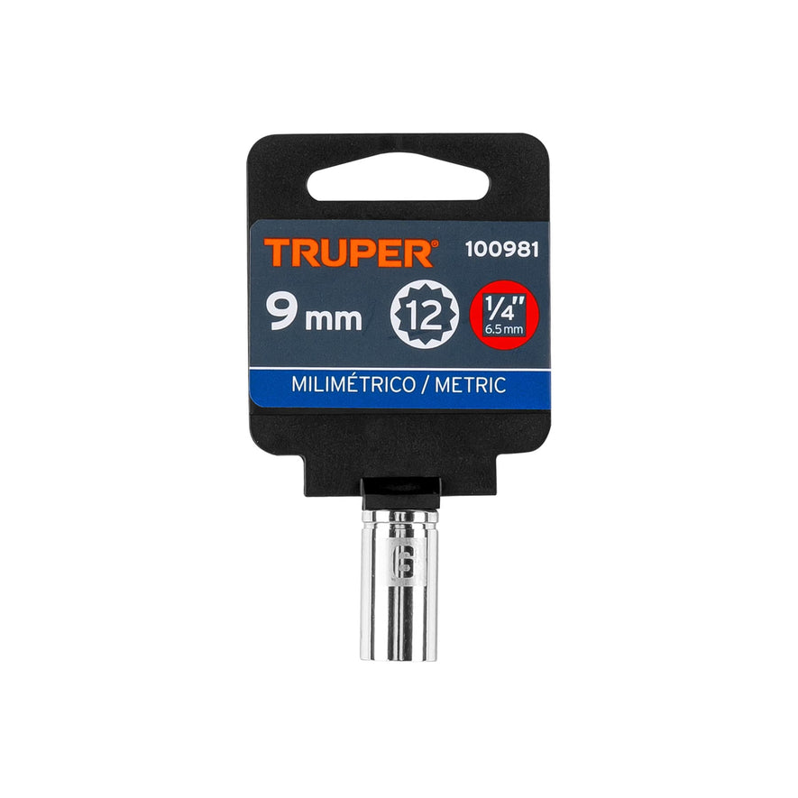 Dado de 9 mm, 12 puntas, cuadro 1/4', Truper Caja con 6, 100981