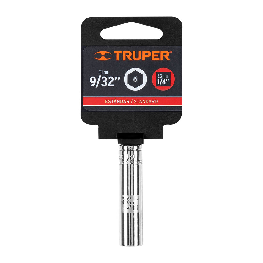 Dado largo de 9/32', 6 puntas, cuadro 1/4', Truper Caja con 6, 13183