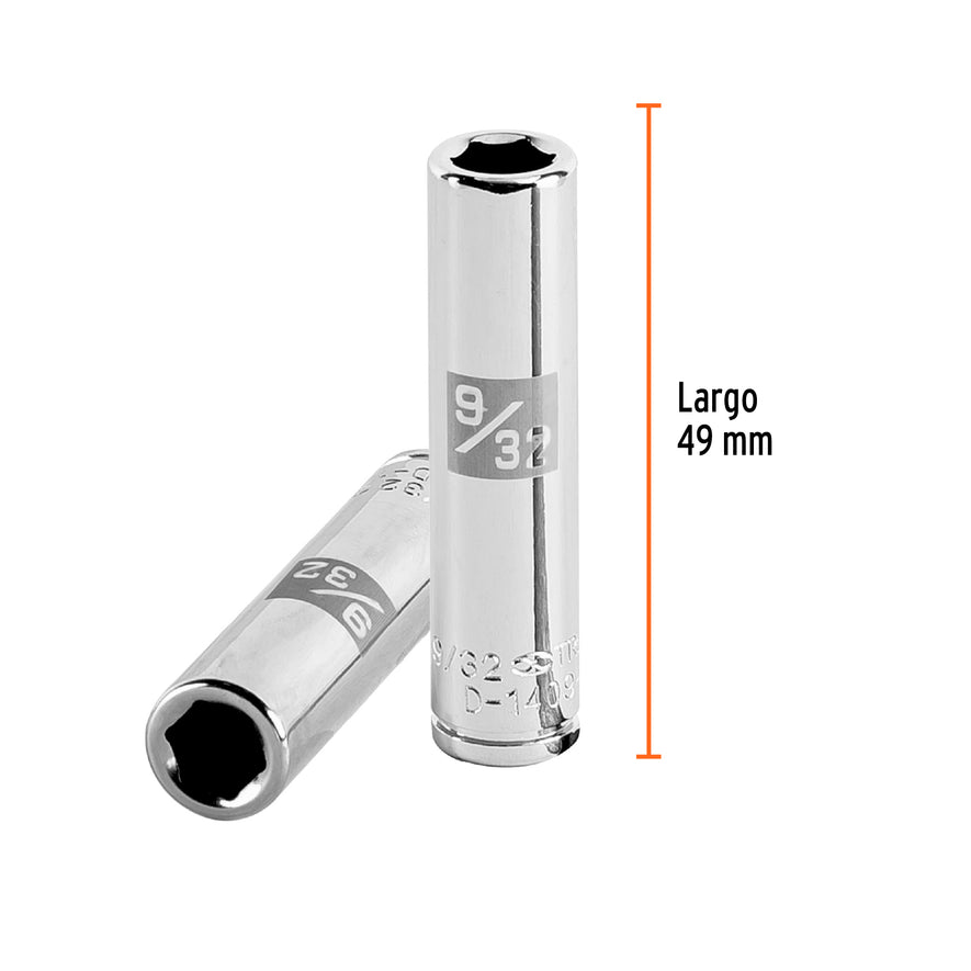 Dado largo de 9/32', 6 puntas, cuadro 1/4', Truper Caja con 6, 13183