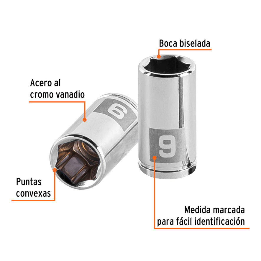 Dado de 9 mm, 6 puntas, cuadro 1/4', Truper Caja con 6, 13171