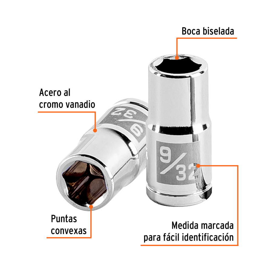 Dado de 9/32', 6 puntas, cuadro 1/4', Truper Caja con 6, 13157