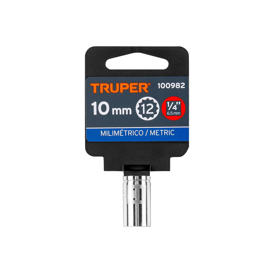 Dado de 10 mm, 12 puntas, cuadro 1/4', Truper Caja con 6, 100982