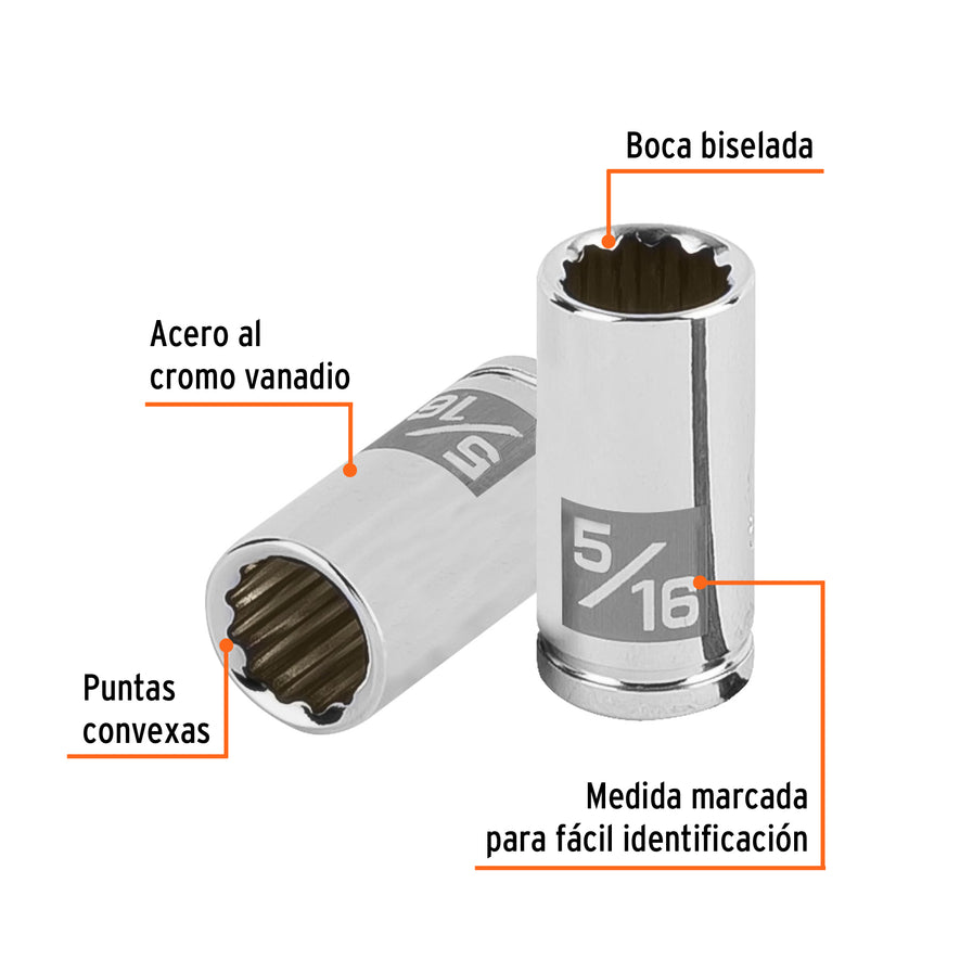 Dado de 5/16', 12 puntas, cuadro 1/4', Truper Caja con 6, 100878