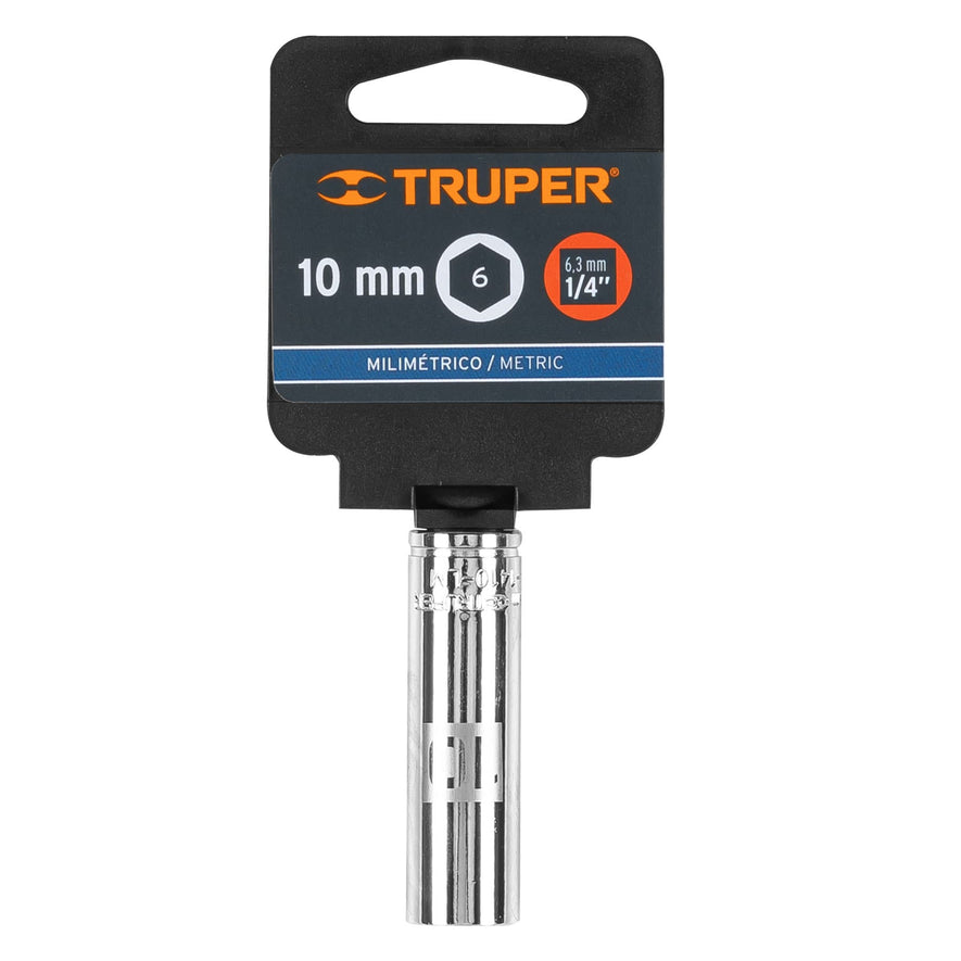 Dado largo de 10 mm, 6 puntas, cuadro 1/4', Truper Caja con 6, 13204