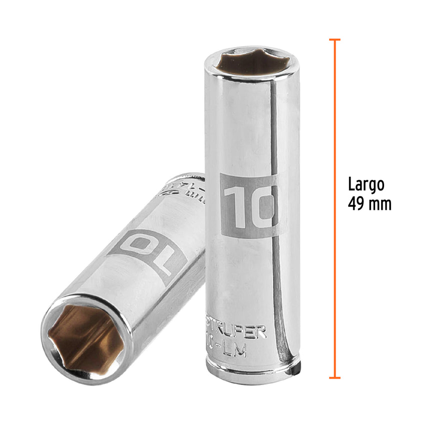 Dado largo de 10 mm, 6 puntas, cuadro 1/4', Truper Caja con 6, 13204