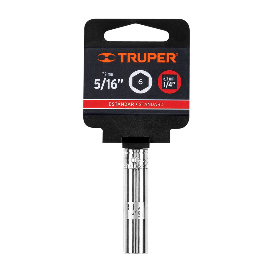 Dado largo de 5/16', 6 puntas, cuadro 1/4', Truper Caja con 6, 13184