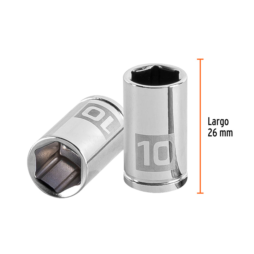 Dado de 10 mm, 6 puntas, cuadro 1/4', Truper Caja con 6, 13172