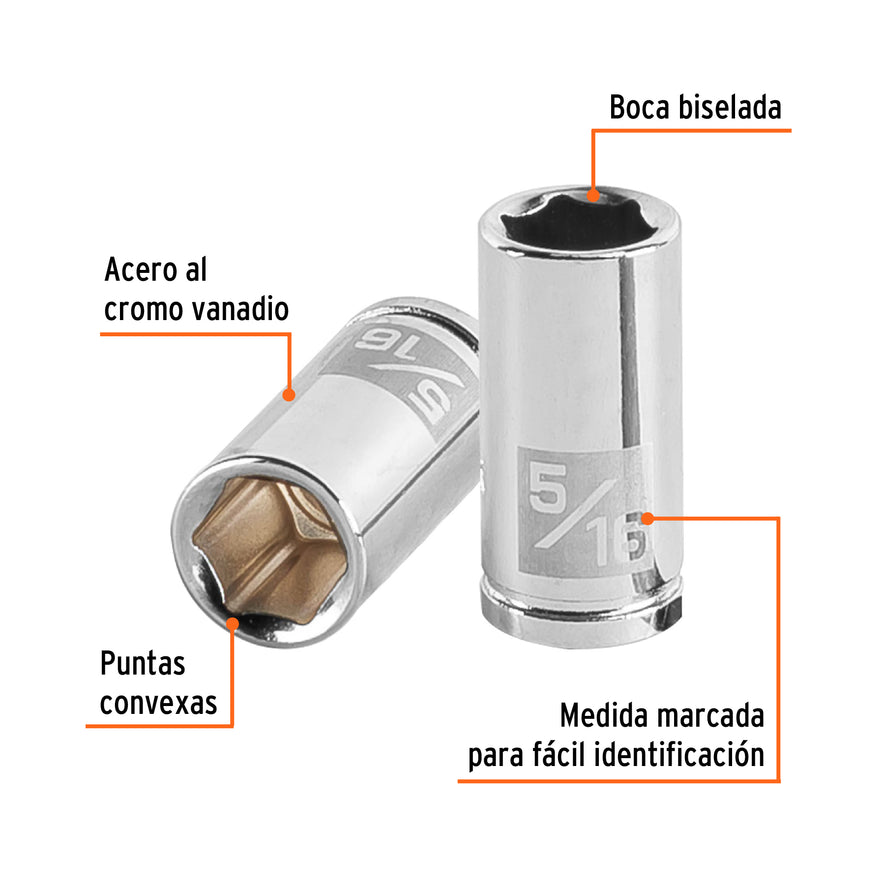 Dado de 5/16', 6 puntas, cuadro 1/4', Truper Caja con 6, 13158