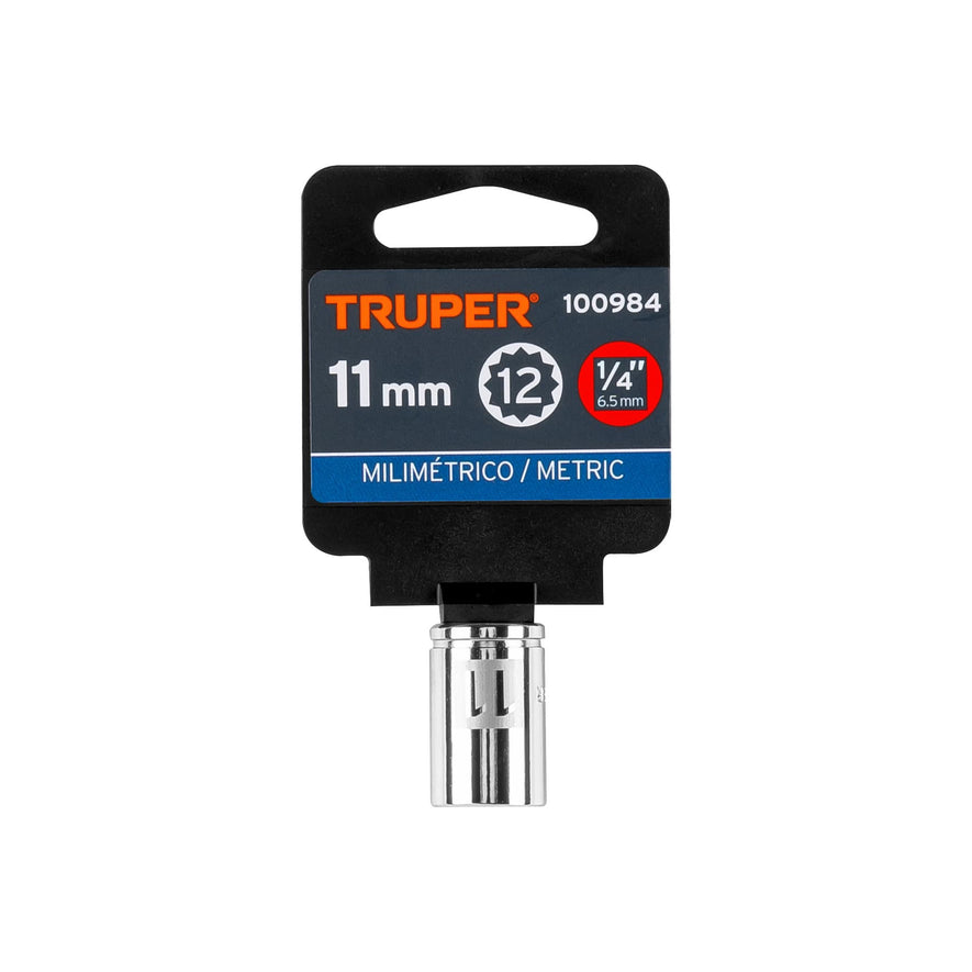 Dado de 11 mm, 12 puntas, cuadro 1/4', Truper Caja con 6, 100984