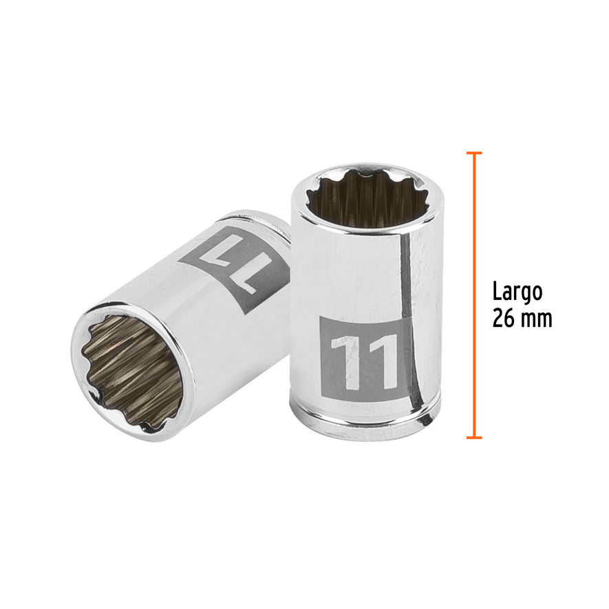 Dado de 11 mm, 12 puntas, cuadro 1/4', Truper Caja con 6, 100984